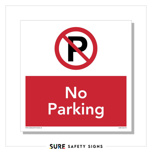 A red and white safety sign prominently displays a crossed-out letter P symbol, clearly indicating No Parking to enforce parking restrictions effectively.