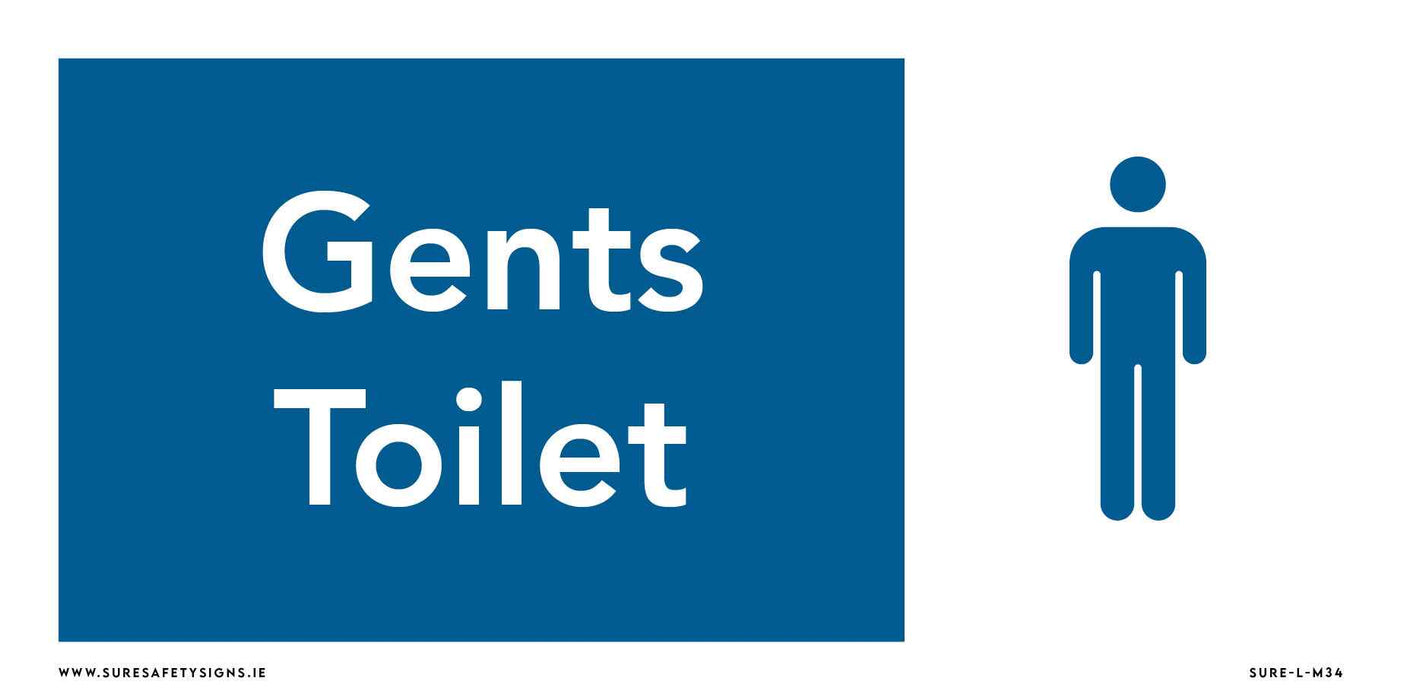 The blue and white sign provides clear facility identification, displaying the text Gents Toilet on the left alongside a universal male symbol on the right.