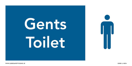 The blue and white sign provides clear facility identification, displaying the text Gents Toilet on the left alongside a universal male symbol on the right.