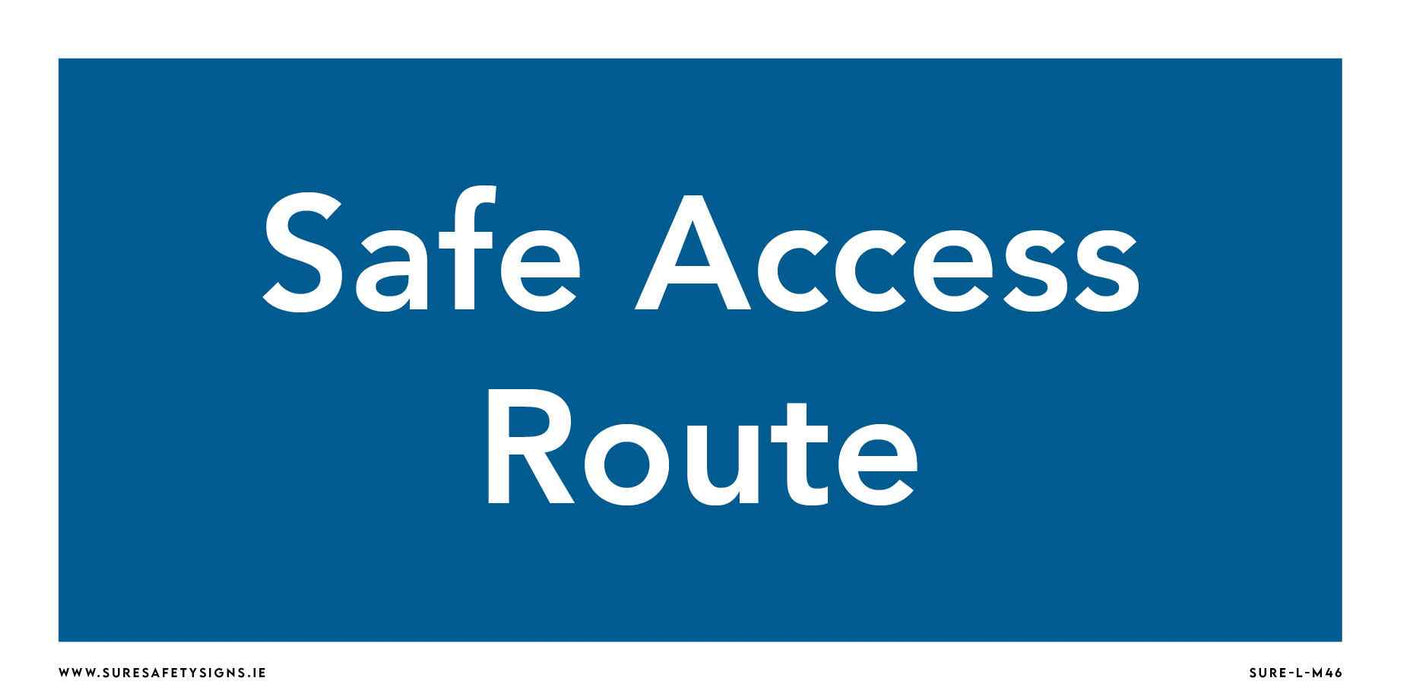 A high-visibility design features on a blue rectangular safety sign, showcasing white text that reads Safe Access Route, complemented by a weather-resistant finish for durability.